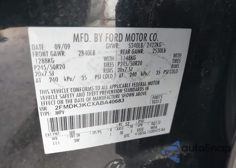 2010 Ford Edge Limited из США, поврежденный, VIN 2FMDK3KCXABA40683